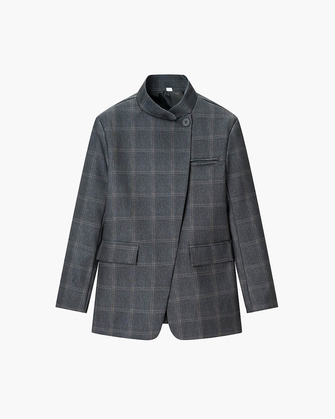 SOKYND Miriam Plaid Stand Collar Blazer JacketGrey PlaidS