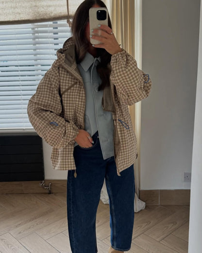 SOKYND Natalie Plaid Hooded Trench Jacket JacketSOKYND-720919-KHA-M-42327KhakiM
