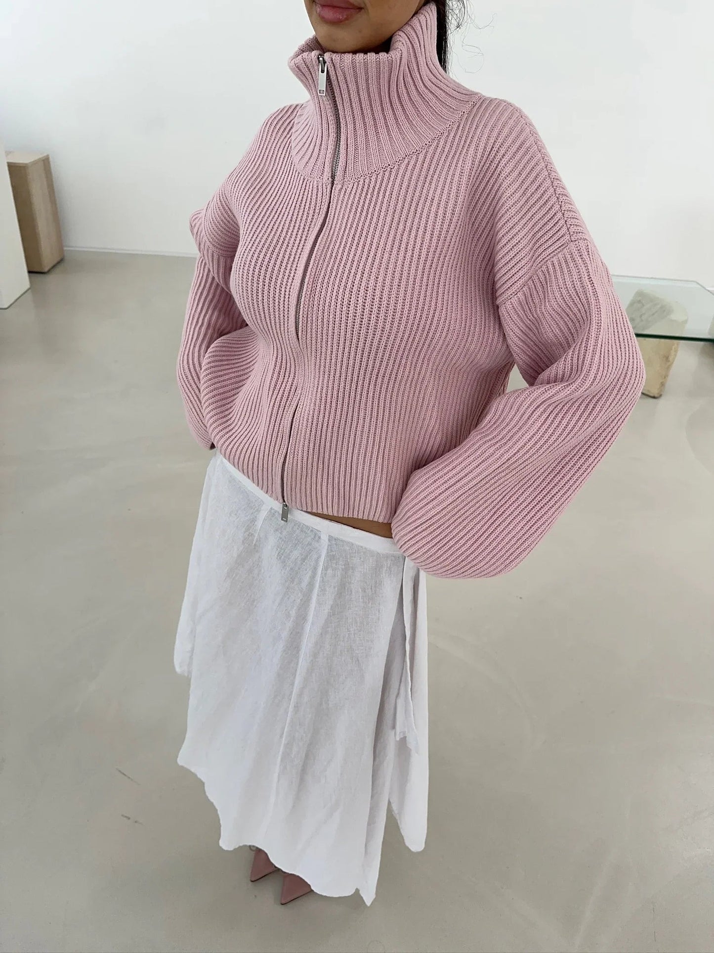 SOKYND Nicole Oversized Ribbed Zip-Up Sweater SweaterSOKYND-441431-PIN-S-33783PinkS