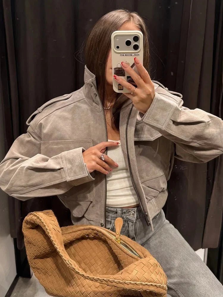 SOKYND Nina Faux Suede Cropped Jacket JacketSOKYND-838551-GRE-XS-52343GreyXS