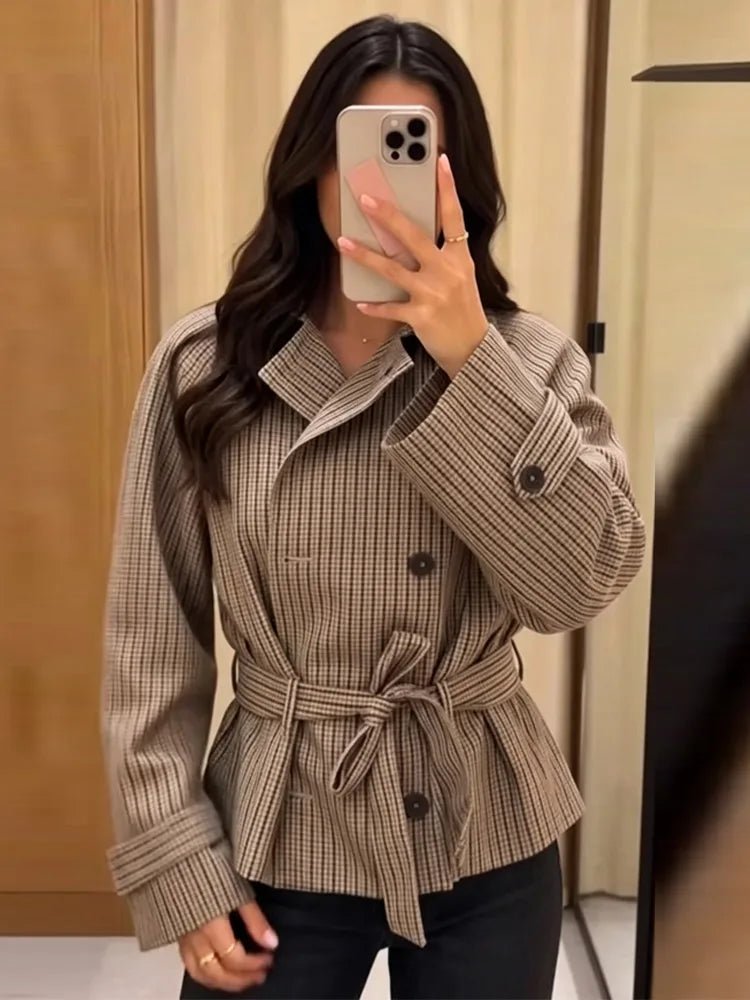 SOKYND Nina Plaid Funnel Collar Trench Coat CoatSOKYND-772695-PLA-L-56311PlaidL