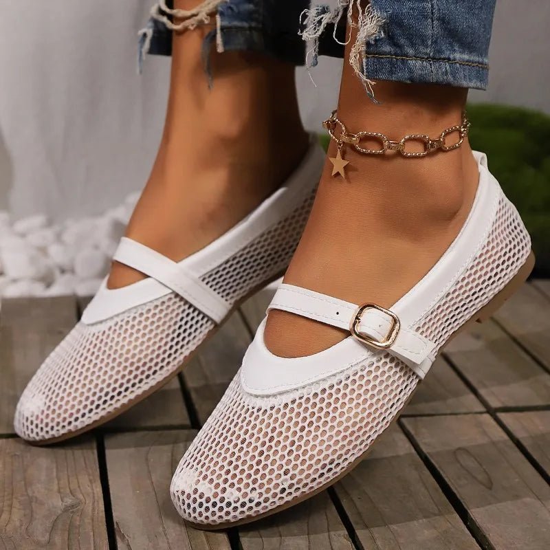 SOKYND Octavia Mesh Strap Ballet Flats ShoesWhite37