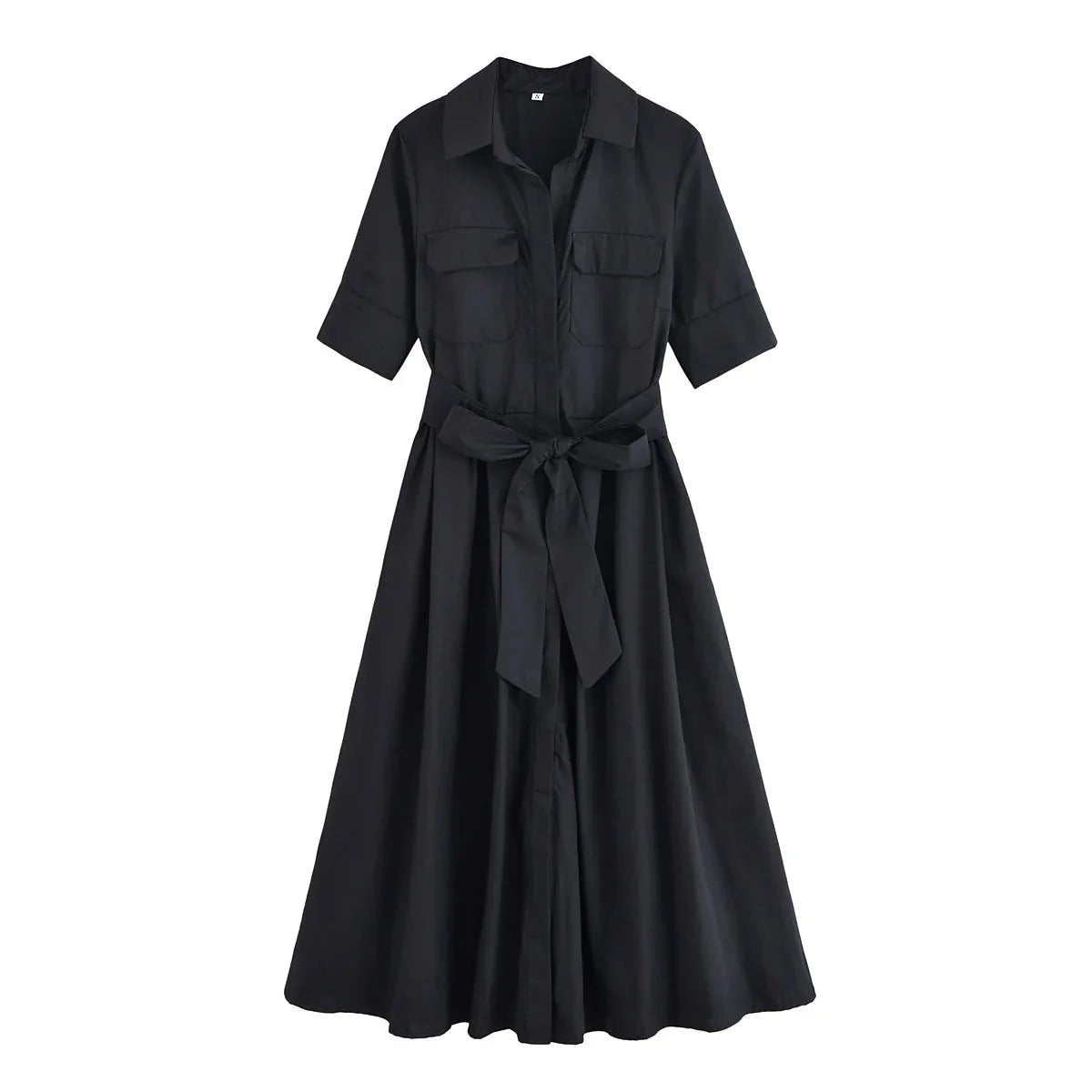 SOKYND Paloma Belted Shirt Midi Dress DressBlackXS