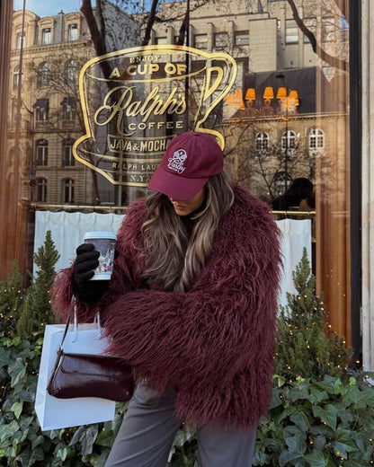 SOKYND Priscilla Fuzzy Faux Fur Coat Coats & Jacketsvc1767356248756156329BurgundyM