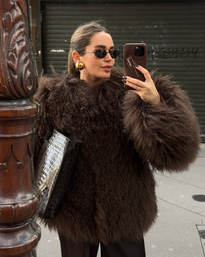 SOKYND Priscilla Fuzzy Faux Fur Coat Coats & JacketsqS1767356248754416121Dark BrownXS