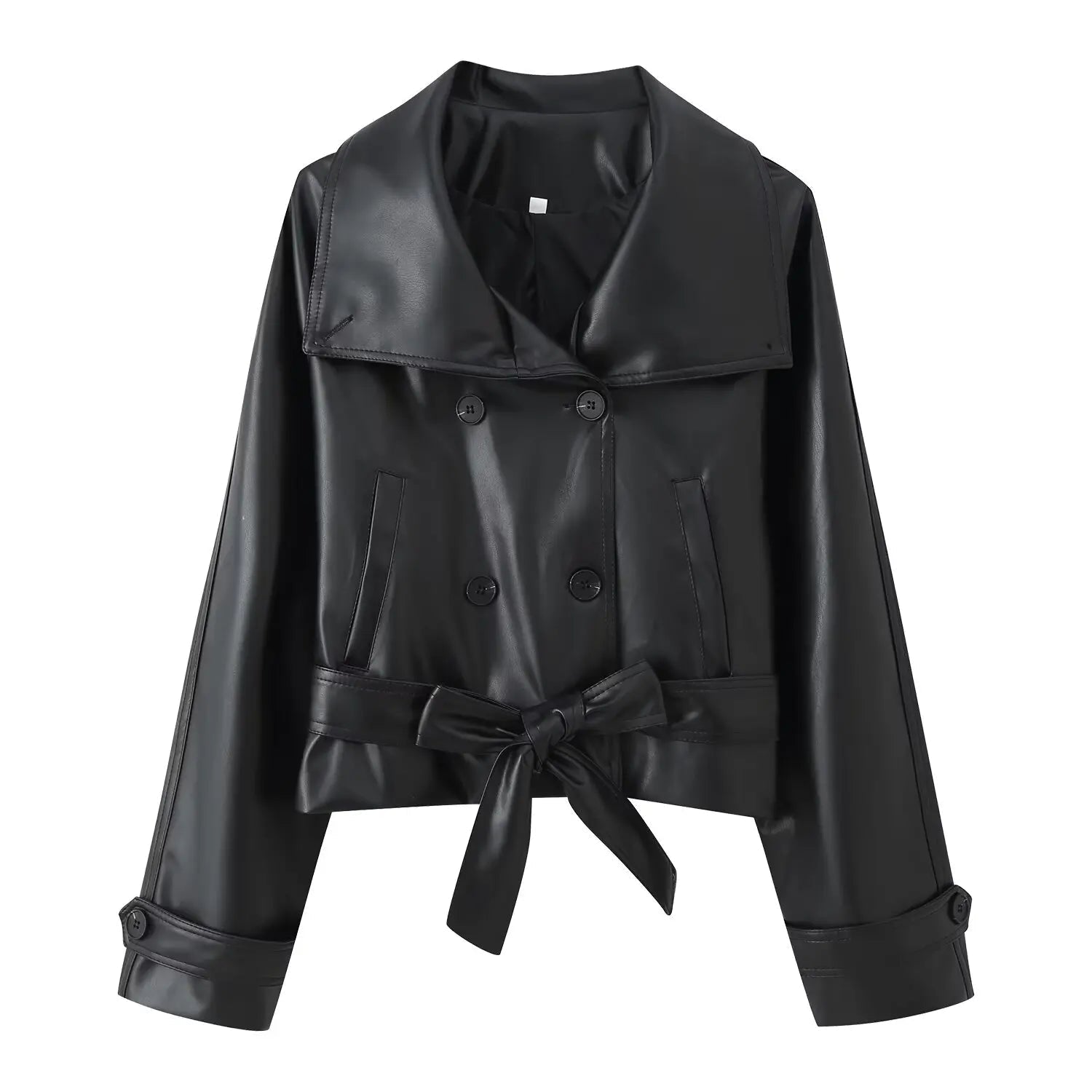 SOKYND Rose Faux Leather Lace-Up Trench Coat CoatSOKYND-484439-BLA-S-50551BlackS