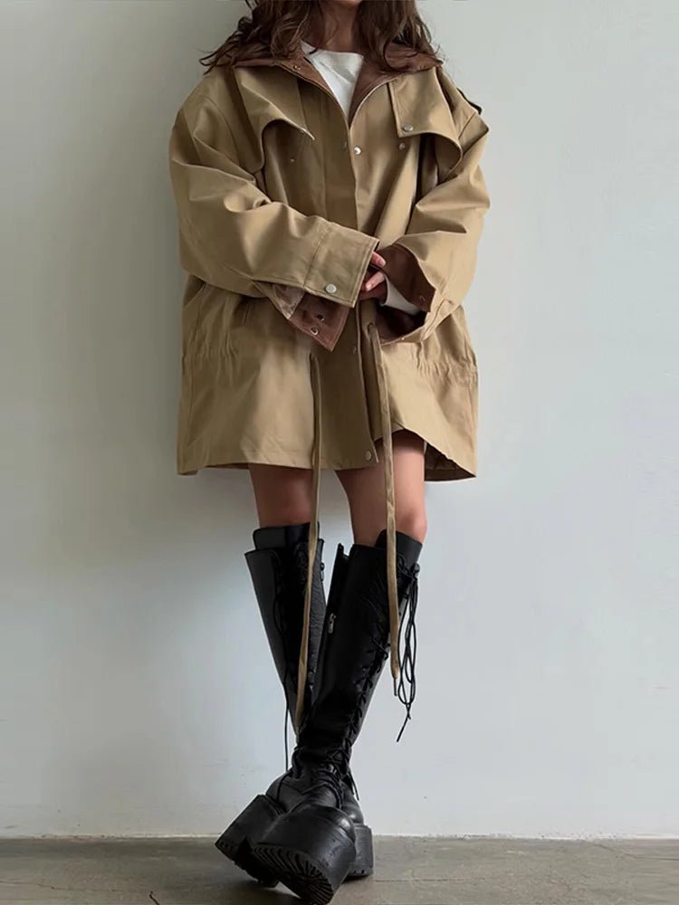SOKYND Ruth Contrast Collar Windbreaker Jacket JacketSOKYND-192791-BEI-L-92567BeigeL