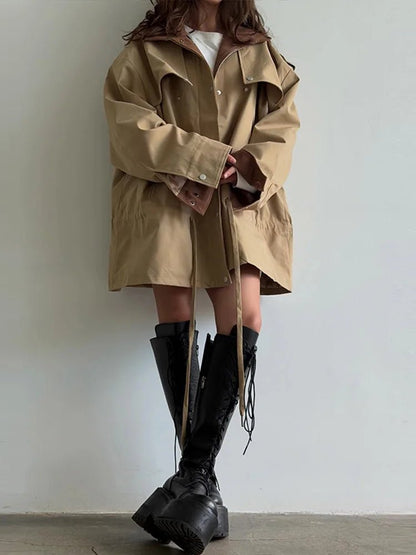 SOKYND Ruth Contrast Collar Windbreaker Jacket JacketSOKYND-192791-BEI-L-92567BeigeL