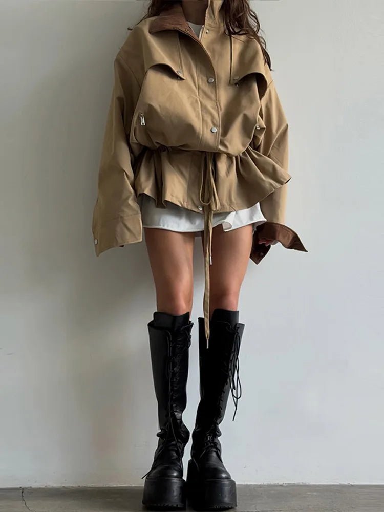 SOKYND Ruth Contrast Collar Windbreaker Jacket JacketSOKYND-192791-BEI-L-92567BeigeL