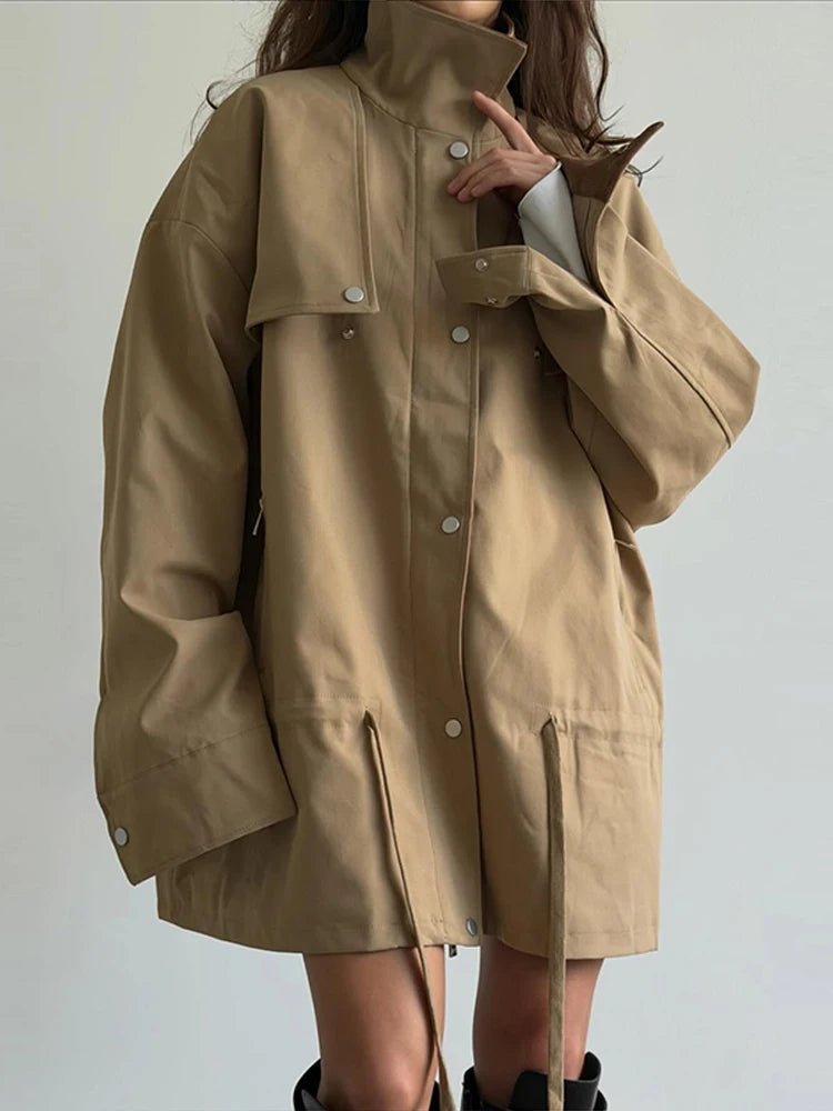 SOKYND Ruth Contrast Collar Windbreaker Jacket JacketSOKYND-192791-BEI-M-59799BeigeM