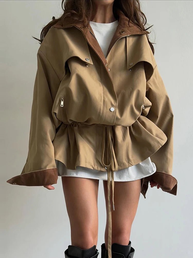 SOKYND Ruth Contrast Collar Windbreaker Jacket JacketSOKYND-192791-BEI-S-27031BeigeS