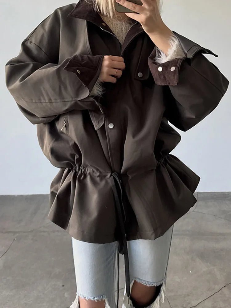 SOKYND Ruth Contrast Collar Windbreaker Jacket JacketSOKYND-192791-BRO-M-58103BrownM