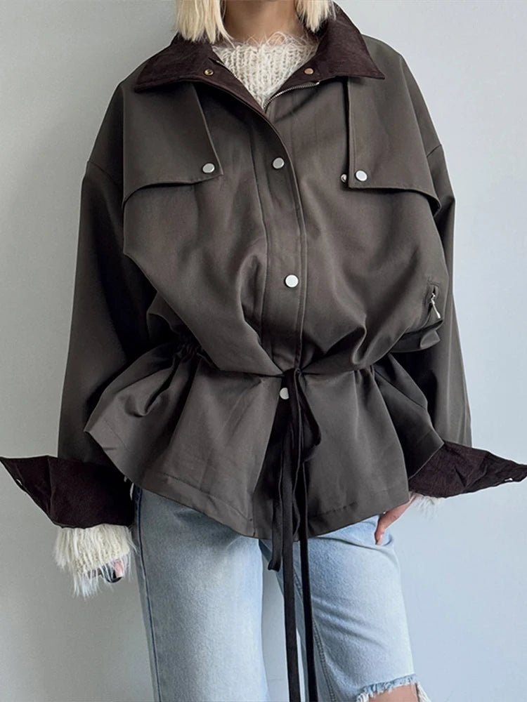 SOKYND Ruth Contrast Collar Windbreaker Jacket JacketSOKYND-192791-BRO-S-25335BrownS