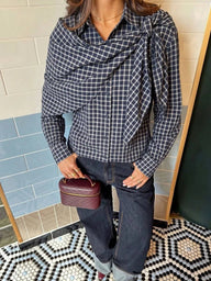 Sabrina Plaid Scarf-Tie Shirt