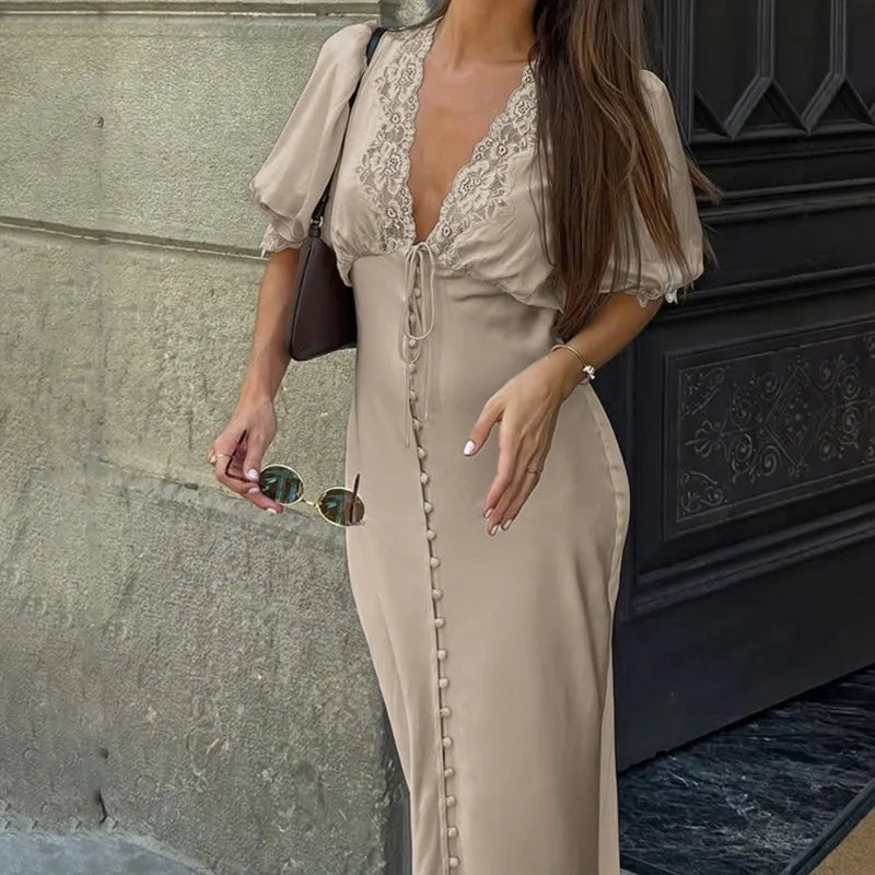 SOKYND Sandra Puff Sleeve Lace-Up Maxi Dress DressSOKYND-475863-DEF-OS-75831S