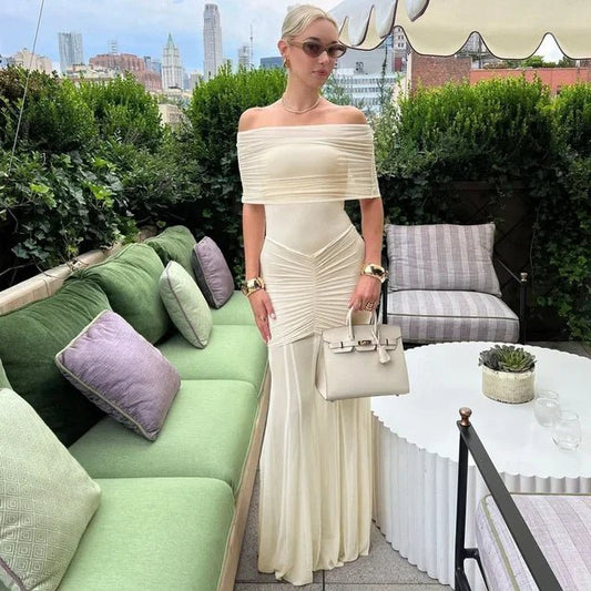SOKYND Simone Ruched Maxi Dress DressBeigeS