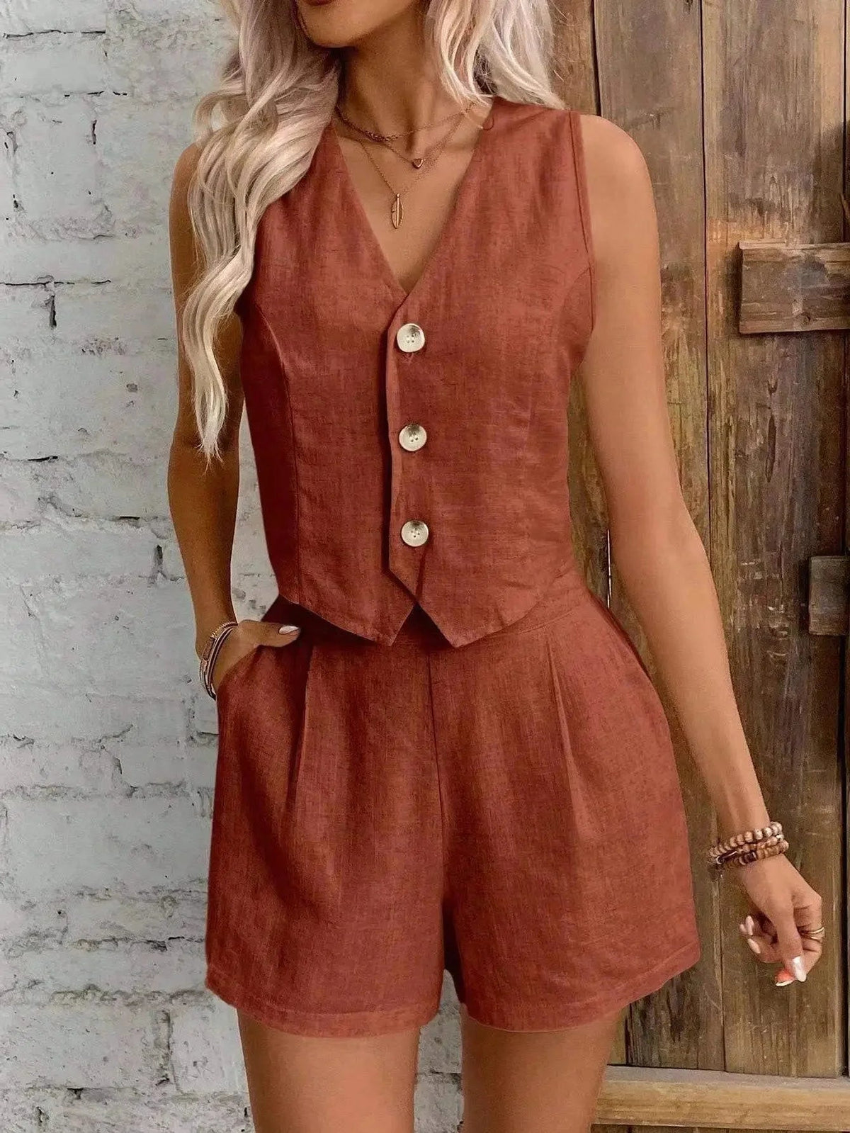 SOKYND Sophia Cotton Linen Two Piece Set Matching SetsSOKYND-938583-BEI-S-46903BeigeS