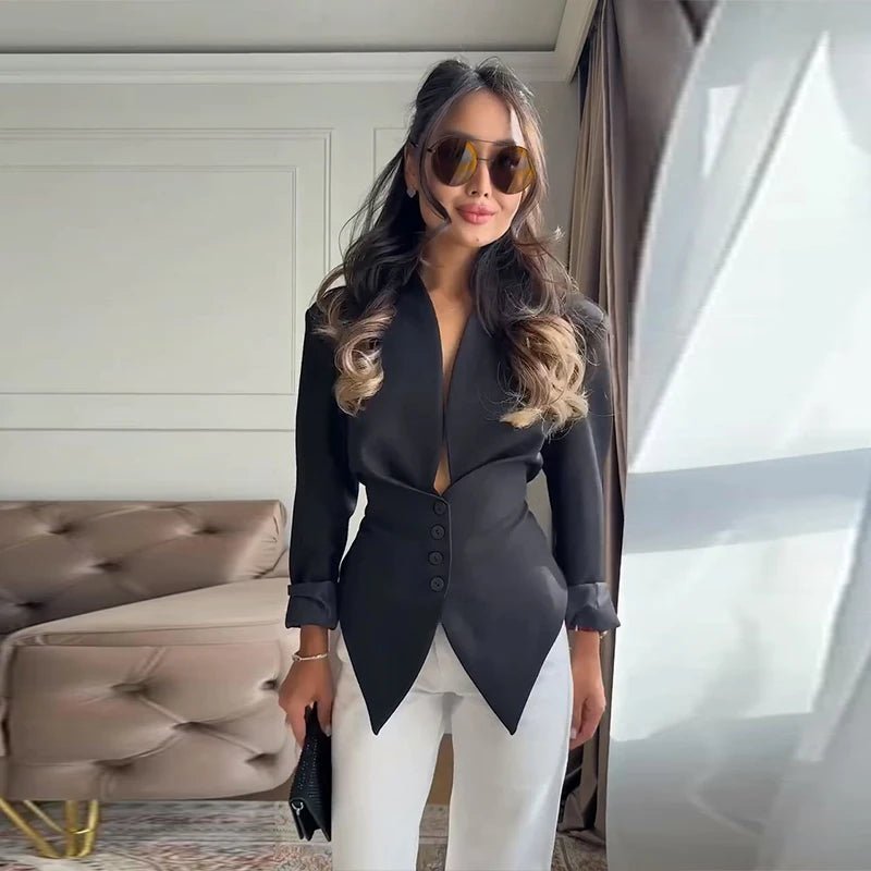 SOKYND Tanya Structured Shoulder Cinched Blazer Coats & JacketsFQ1772777205900663019BlackS