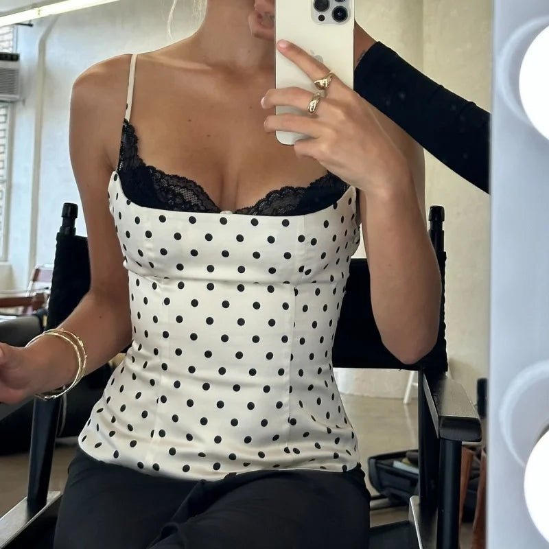 SOKYND Vanya Polka Dot Lace Trim Cami TopWhiteS