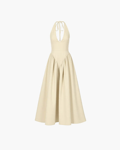 SOKYND Yara Deep Neck Maxi Dress DressBeigeS