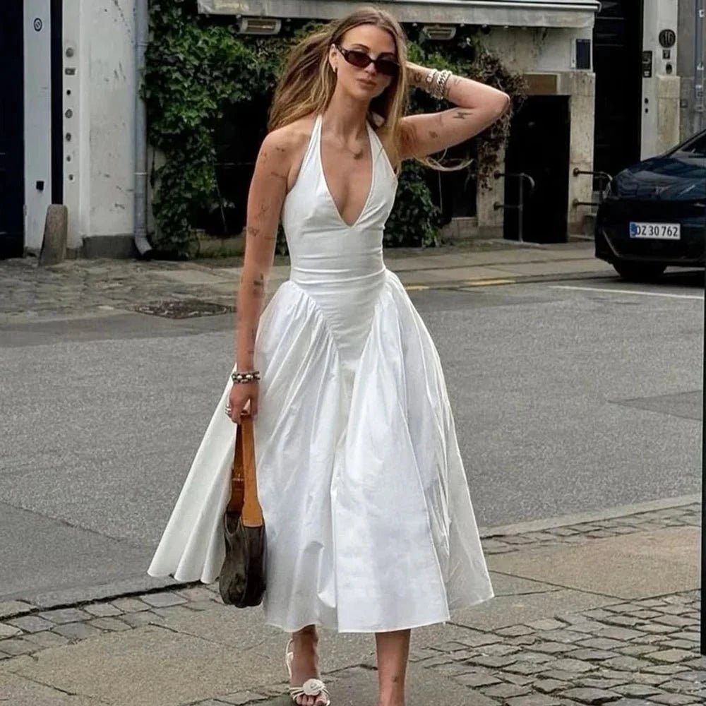 SOKYND Yara Deep Neck Maxi Dress DressWhiteL