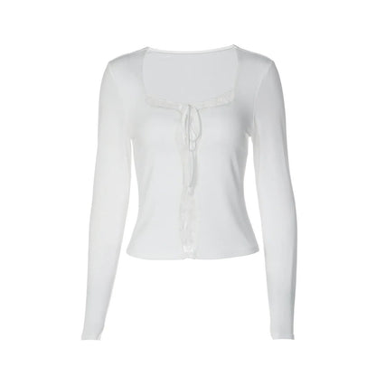 SOKYND Yseult Lace Patchwork Square Neck Crop Top TopWhiteS
