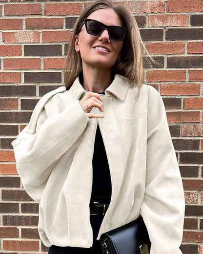 SOKYND Zelda Suede Bomber Jacket Coats & JacketsGX1767625273832695143CremeL