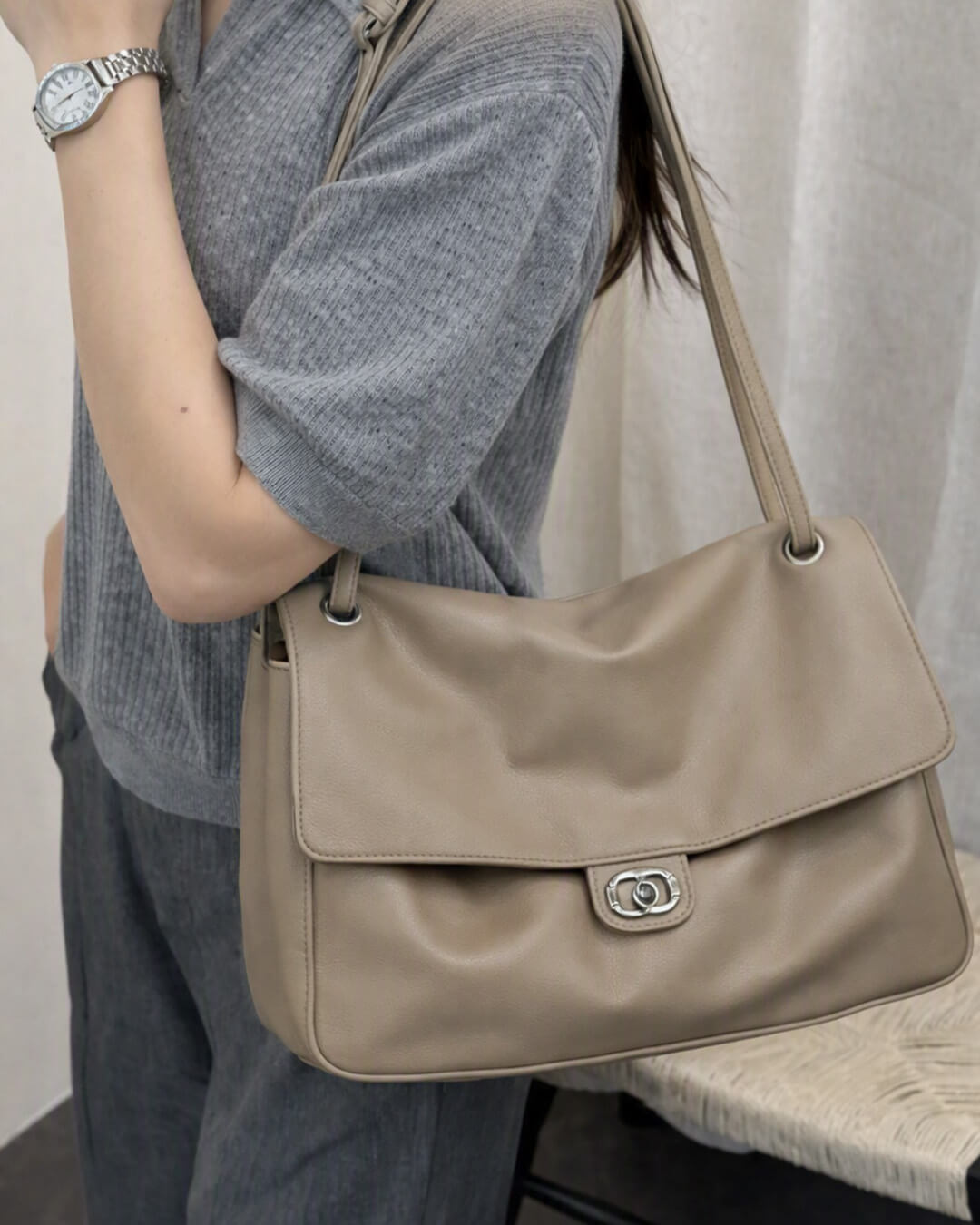 SOKYND Zoe Buckle Flap Shoulder Bag BagSOKYND-674839-BLA-36-22039Black36×24×11 cm