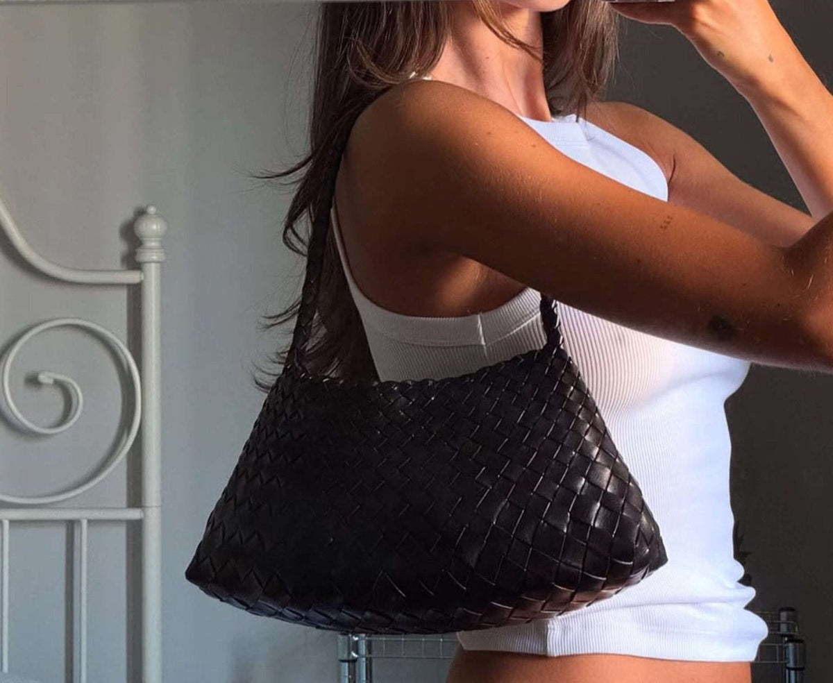 Sarah Vegan Leather Woven Bag Small